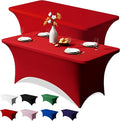 Trlyc 2 Pack 8FT Spandex Table Cloth - 96 x 30 Inch Rectangular Stretch Tablecloth, Wrinkle Resistant Scretch Table Cover for Wedding, Party, Banquet, Picnic, Outdoor Decoration (2Pcs,Red)