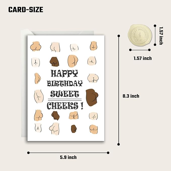 Funny Birthday Cards For Women or Men - Funny Rude Adult Theme Birthday Card for Men Friend - Dirty Adult Friend Birthday Card for Male 'Happy Birthday Sweet Cheeks'