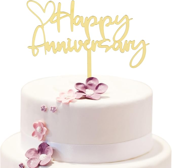 BEISHIDA Happy Aniversary Cake Topper Gold Cake Decoration Company Anniversary Party Decoration for Wedding Anniversary Party for Men Women Cake Decorations Supplies