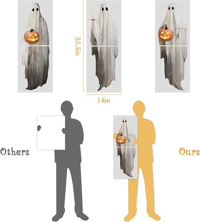 Halloween Decorations Window Clings Decor, 3pcs Extra Large Scary White Ghosts with Pumpkin Lantern Halloween Window Decals Indoor, Creppy School Home Office Party Supplies for Glass Windows, 3 Sheets