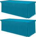 Smiry Spandex Tablecloth 2 Pack, Elastic Fitted Stretch Tablecloth for 8FT Rectangle Tables, Waterproof Washable Table Cover Skirt for Outdoor, Wedding, Banquet & Parties (Turquoise, 96Lx30Wx30H Inch)