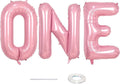 40 Inch Pastel Pink ONE Balloon for 1st Birthday - Light Pink Letters With Ribbon - Baby Pearl Alphabet for Girls First Birthday, 1 Year Old Baby Shower Party Decorations