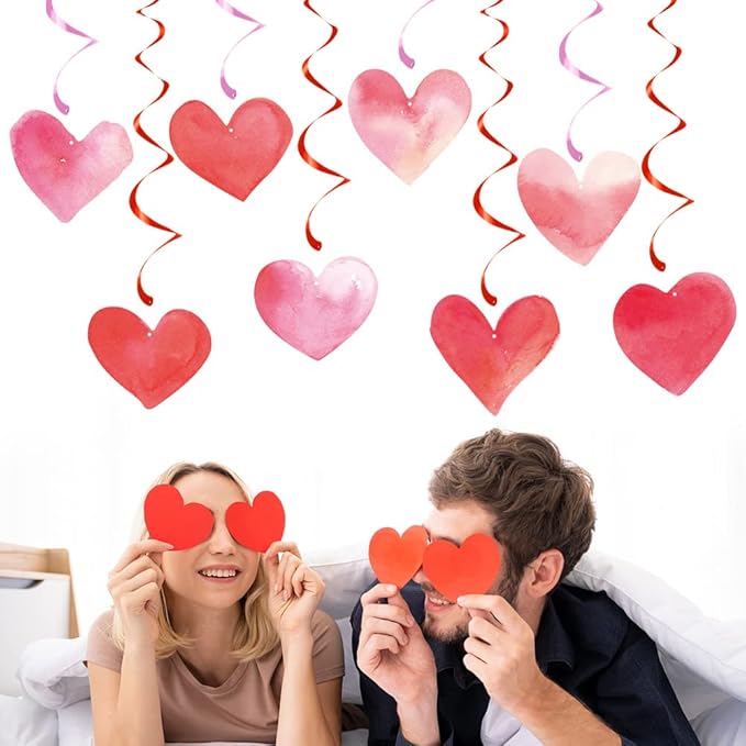 Valentines-Day Red-Pink Heart-Decorations Swirls Streamers - 16pcs Galentines Romantic Decorations Special Night Decor, Mother's Day Engagement Wedding Anniversary Party Favors Supplies Panduola