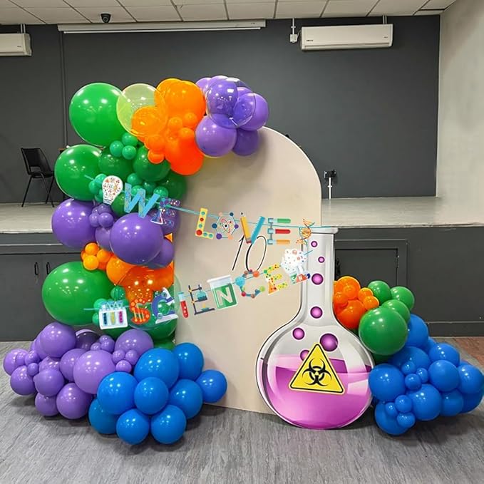 141PCS Science Party Decorations, Banner, Rainbow Balloon Arch Garland Kit for Lab Week, Mad Science Fun, Scientist Students Schoool Educational Theme Subject, Happy Pi Day Birthday Party