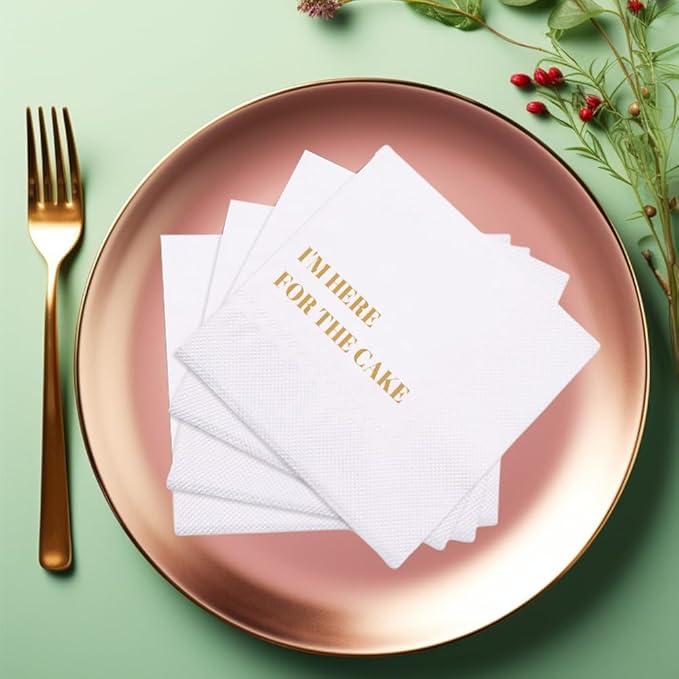 Funny Cocktail Napkins 100Pcs Funny Quotes Saying Disposable Paper Party Napkins 4.5 x 4.5 Two-ply (I'm Here for the Cake Napkins)