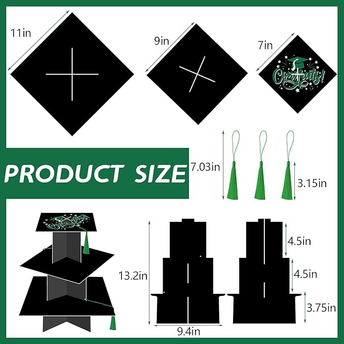 KALEFO Graduation Decorations 2026 Graduation Cap Cupcake Stand with Tassel Graduate Party Favors Table Decor Grad Party Supplies (Green)
