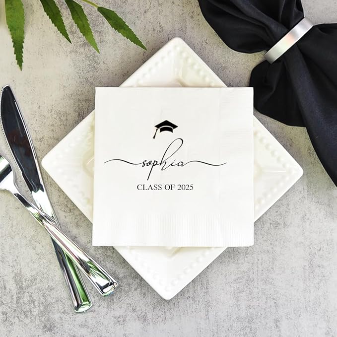 Personalized Graduation Party Disposable Napkins, Custom Grad Party Decor, Class Of 2025, Congratulations Grad, Gifts For Graduations Parties Style 4