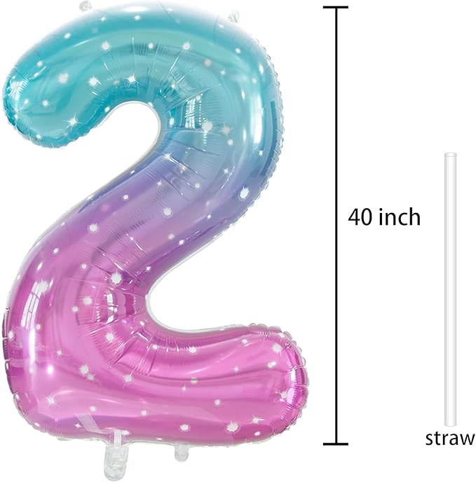 Number 2 Balloon Gradient, Large number balloons 40 inch, 2nd Birthday Balloon Frozen