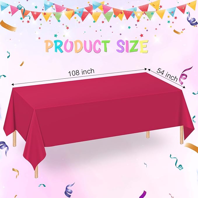 WNINK 6 Pack Bright Red Plastic Tablecloth Disposable Table Covers 54" x 108" Table Cloths for Bridal Shower Engagement Wedding Birthday Picnic Parties