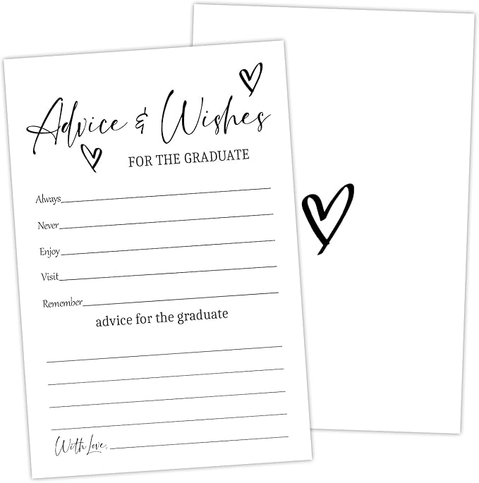 Black and White Advice and Wishes Cards for the Graduate Cards 4x6 Inch Minimalism Grad Party Game Card 20 Pcs Double Sided Grad Advice and Wishes Card for Graduation Party Decoration for College Y435