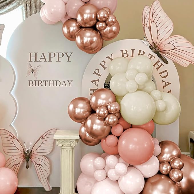 Dusty Pink White Rose Gold Balloons Arch Kit, 160Pcs Boho Retro Pink White Sand Metallic Rose Gold Blush Pink Garland for Girls Baby Shower Bridal Shower Birthday Wedding Party Decorations