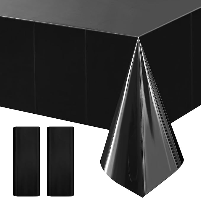 2pcs Black Foil Tablecloth 54 * 72inch Birthday Graduation Halloween Party Table Cloths Plastic Waterproof Disposable Table Cover for Halloween Neon Anniversary Party Supplies