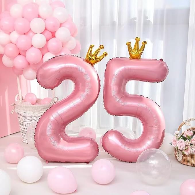40 inch Pink Number 8 Balloon with Crown, Pink Crown Balloons 0-9 for 8th Birthday Party Anniversary Decorations Supplies