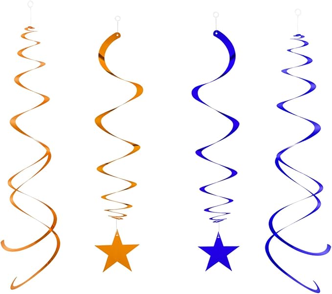 Star Party Hanging Swirls, 20 PCS, Blue Orange Foil Ceiling Party Favors for Wicked Decorations, Birthday,Babyshower,Graduation