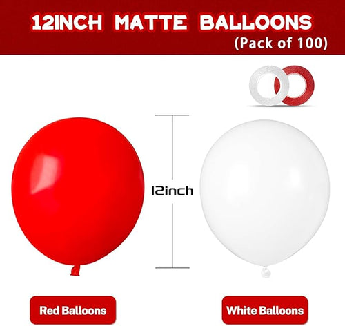 100pcs Red and White Balloons 12 Inch Thickened Latex Red White Balloons for Mother's Day Decoration Valentine's Day Birthday Wedding Mother's Day Christmas Party Decorations