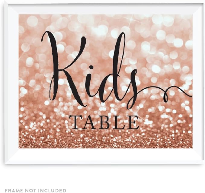 Andaz Press Wedding Party Signs, Glitzy Rose Gold Glitter, 8.5x11-inch, Kids Table Sign, 1-Pack, Bokeh Colored Party Supplies