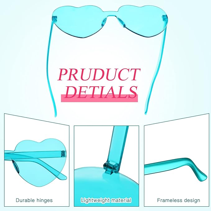 TOODOO 10 Pairs Heart Shaped Sunglasses Rainbow Sunglasses Candy Color Rimless Glasses for Women Girl Party Favor