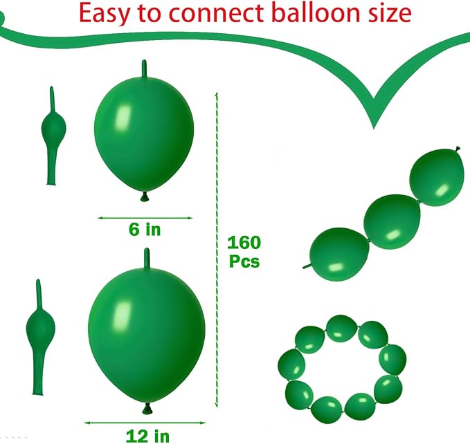 Link Balloons Dark Green 6 Inch 12 Inch Latex Quick Linkale Balloon 160 Pcs for Birthday, Halloween, Christmas, Party Festival Decorations