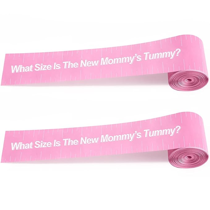 2 Rolls 2 Inch x 150 Feet Baby Shower Measuring Tape Tummy Measure Belly Game Paper Belly Measuring Tape for Baby Shower Party Decorations Supplies (Pink)