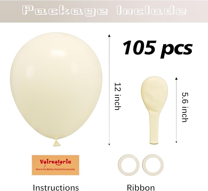 105pcs Ivory Balloons 12inch Party Latex Balloons for Boys Girls Birthday Baby Shower Gender Reveal Wedding Sunflower Party Decorations