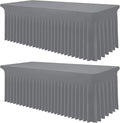Smiry Spandex Tablecloth 2 Pack, Elastic Fitted Stretch Tablecloth for 4FT Rectangle Tables, Waterproof Washable Table Cover Skirt for Outdoor, Wedding, Banquet & Parties (Grey, 48Lx30Wx30H Inch)
