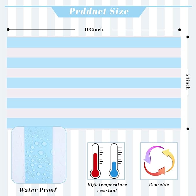 Kesfey 3 Packs Light Blue and White Vertical Striped Table Cloth 54 x 108 Inches Bluey Stripe Table Cover Disposable Plastic Beach Tablecloths Waterproof Rectangle Picnic Tablecover for Birthday Party