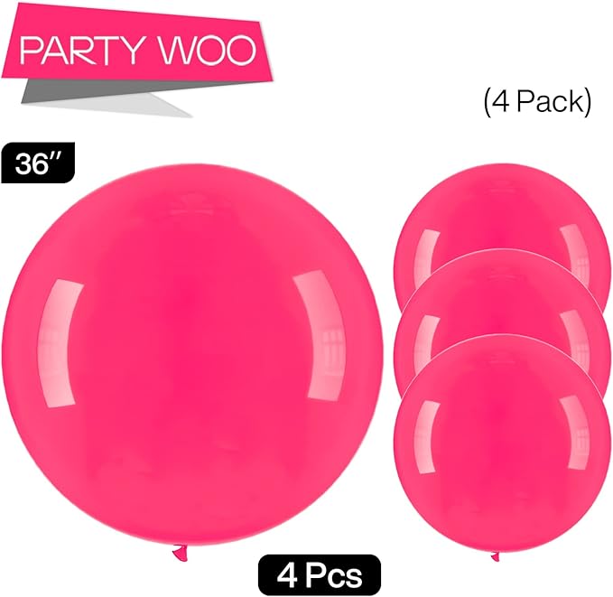 PartyWoo Hot Pink Balloons 4pcs 36 Inch Magenta Fuchsia Balloons for Baby Shower Gender Reveal Engagement Bachelorette Wedding Bridal Shower Anniversary Birthday Party Decorations Pink-Y12