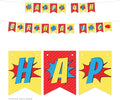 Andaz Press Personalized Hanging Pennant Banner Party Decorations, Superhero Pow Bam Style Theme, Happy 4th Birthday Jack, 1-Pack, Approx. 5-Feet, Custom Name and Number