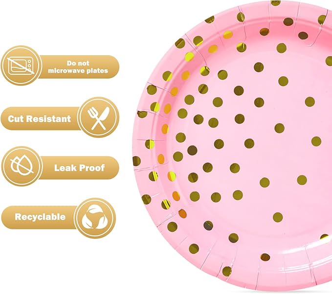 Pink and Gold Party Supplies, Pink Paper Dessert Plates (50-Count)