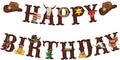 Western Cowboy Theme Wild West Party Decoration,Pre-Strung Happy Birthday Banner,Retro Horse Rodeo Party Supplies for Boys,Cowboy Hat Horses Garland for Boys Birthday Party