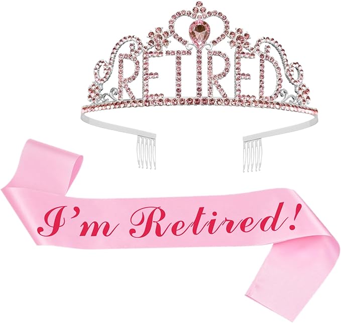 JETKONG Retirement Party Decorations Retired Tiara/Crown, Retired Sash for Women Retirement Gifts, Retirement Party Supplies, Gifts, Favors (Pink)