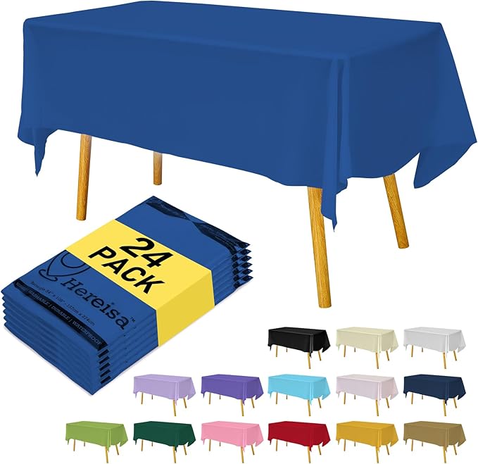 Royal Blue Disposable Plastic Tablecloth for Rectangle Tables (24 Pack) Premium Decorative Table Cloths for Parties, Events & Weddings, Indoors & Outdoors, 54 x 108 inches, Plastic Table Cover