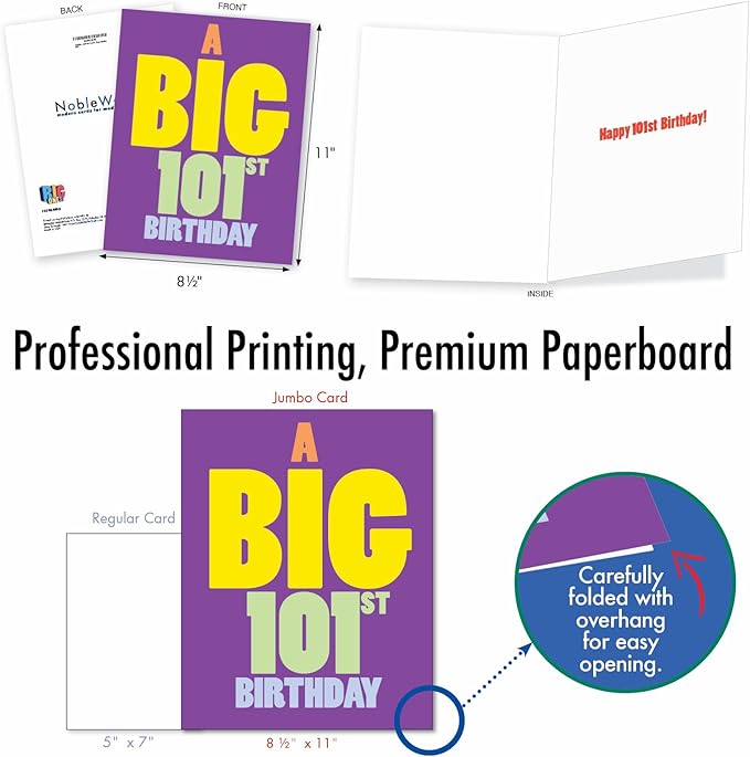 NobleWorks - 100s Milestone Birthday Card with Envelope (Letterhead 8.5 x 11 Inch), Big Year Milestone Celebration - Big 101 J9388MBG
