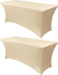 Obstal 4Ft Stretch Spandex Table Cover for Standard Folding Tables - 2 Pack Universal Rectangular Fitted Tablecloth for Party, Banquet, Events, Trade Show (Champagne, 48L x 24W x 30H Inches)