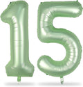 15th Birthday Balloons for Girls, 40 Inch Giant Sage Green Foil 15 Number Balloons, Olive Green Digit 1 & 5 Helium Balloons for Boys Women Men 15th 51st Anniversary Jungle Safari Party Decorations