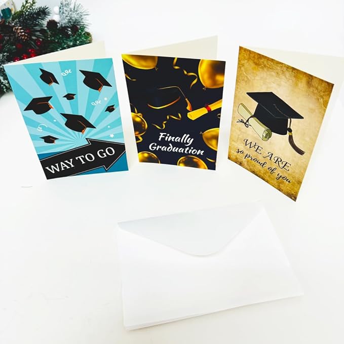 6 Pack Gold Foiled 5x7in 2025 Graduation Cards 2025 with Envelopes and Stickers, 6 Elegant Designs Graduation Card Pack