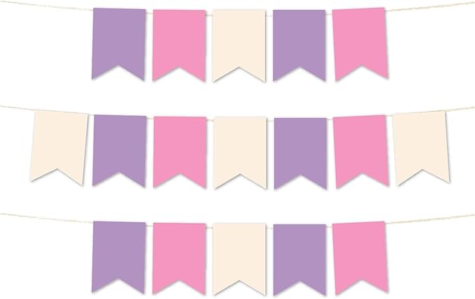 Andaz Press Hanging Pennant Banner with String, Lavender, Ivory, Pink, 1-Set, 24 Pennants, Approx. 12-Feet Long, Unicorn