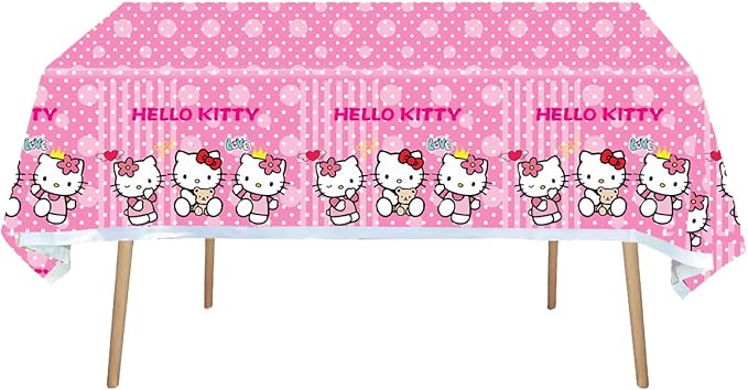 Jlemon 2pcs Pink Cat Tablecloth Cute Anime Themed Party Supplies Tablecover Perfect for Birthday Celebration and Party Decorations (70x42.9 inch) (Pink Dots Cat)