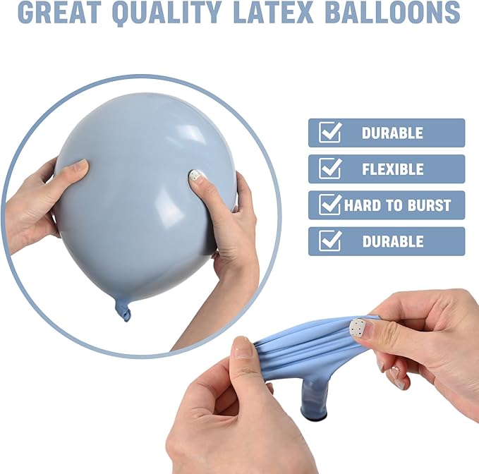 Dusty Blue Balloons Different Sizes Double Stuffed Balloon Garland 18 12 10 5inch Latex Slate Balloon Pastel Blue Balloon Arch Kit for Neutral Birthday Party Decoration Baby Shower