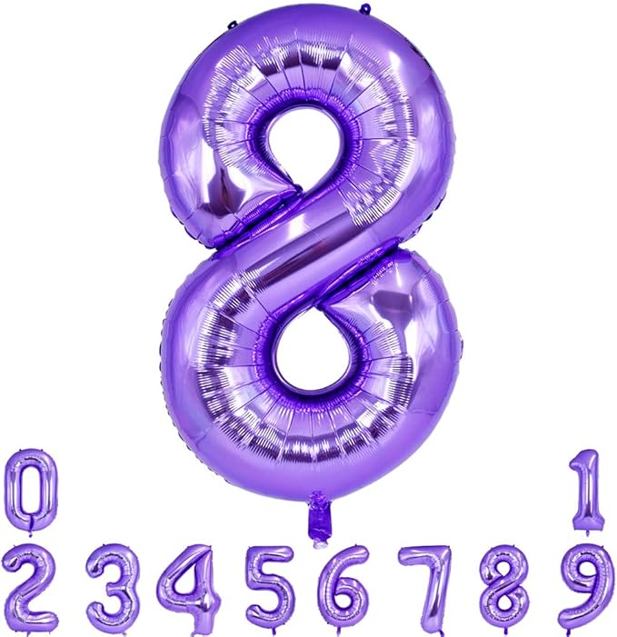 TONIFUL 40 Inch Purple Large Numbers Balloon 0-9 Birthday Party Decor,Foil Mylar Big Number Balloon Digital 8 for Birthday Party,Wedding, Bridal Shower Engagement Photo Shoot, Anniversary