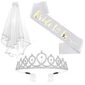 Crown + Bride to Be Sash, Veil Set - Bachelorette Party Favors, Wedding Decorations, Bridal Shower Gifts for the Bride