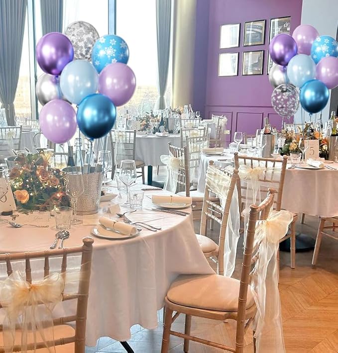 Frozen Balloons, 50pcs 12 Inch Purple Blue Purple Balloons Snow Balloons for Theme Party Supplies Ice Snow Theme Birthday Winter Party Decorations