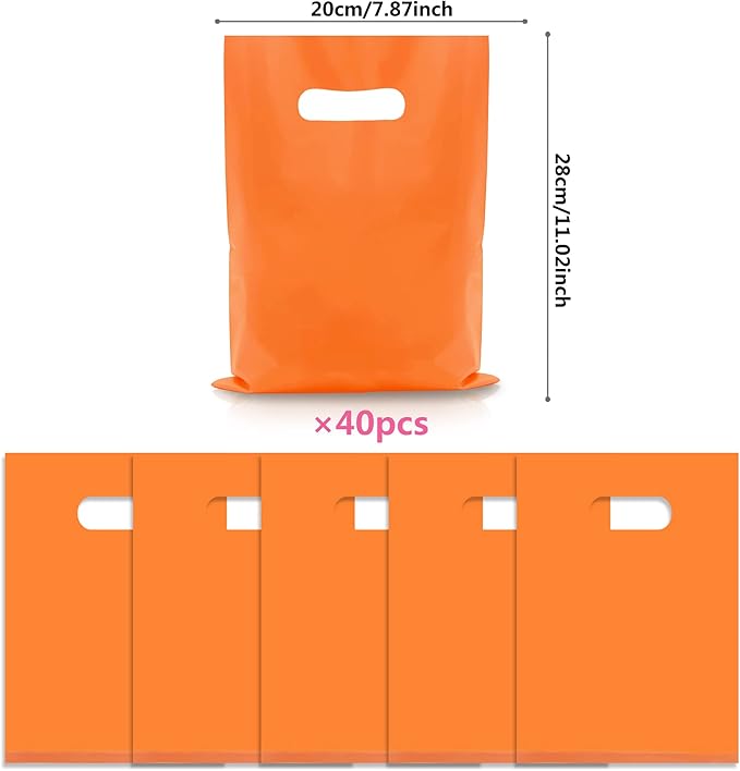 TOSPARTY 40PCS Orange Plastic Gift Bags Easter Candy Bag Die Cut Plastic Bags are Sturdy Party Assorted Easter Gift Bag