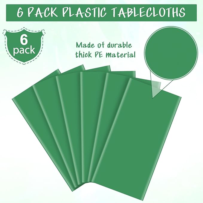 6Pcs Green Tablecloths for Rectangle Tables,Disposable Plastic Table Cloth,Waterproof Green Table Cover for Graduation Birthdays Weddings Anniversary Party Decorations,54 x 108 Inch