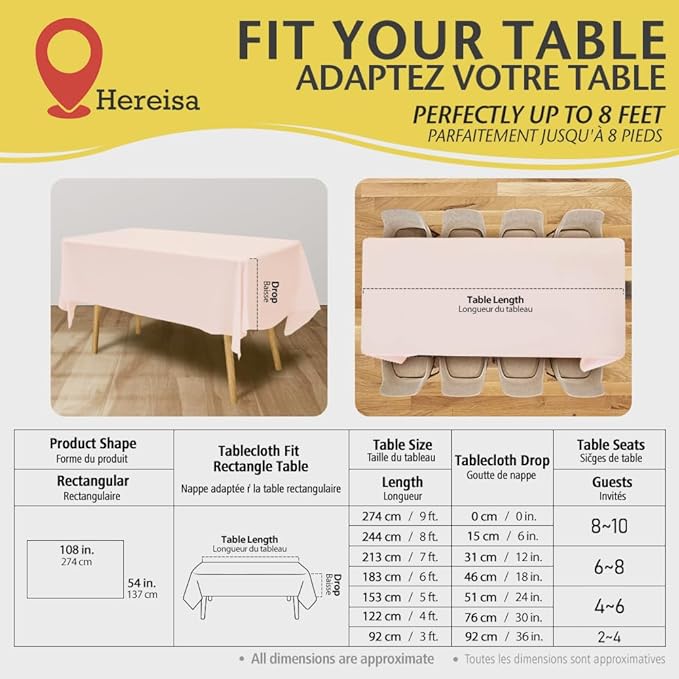 Blush Pink Disposable Plastic Table Cloth for Rectangle Tables (24 Pack) Premium Decorative Pink Tablecloth for Parties, Events & Weddings, Indoors & Outdoors, 54 x 108 inches