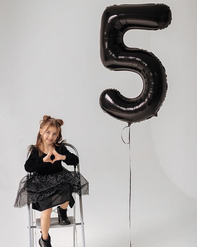 Black Number 5 Balloon 40 Inch, 5 Balloon Number, 5th Birthday Decorations, Black Party Supplies for Boys Girls