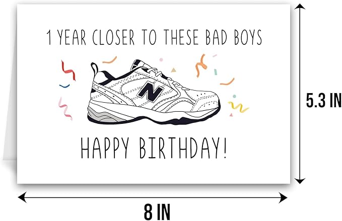 Qiliji Funny Dad Shoes Birthday Card, Happy Birthday Card for Him, New Balance Shoes Birthday Card, Bday Card for New Dad, 1 Year Closer To These Bad Boys