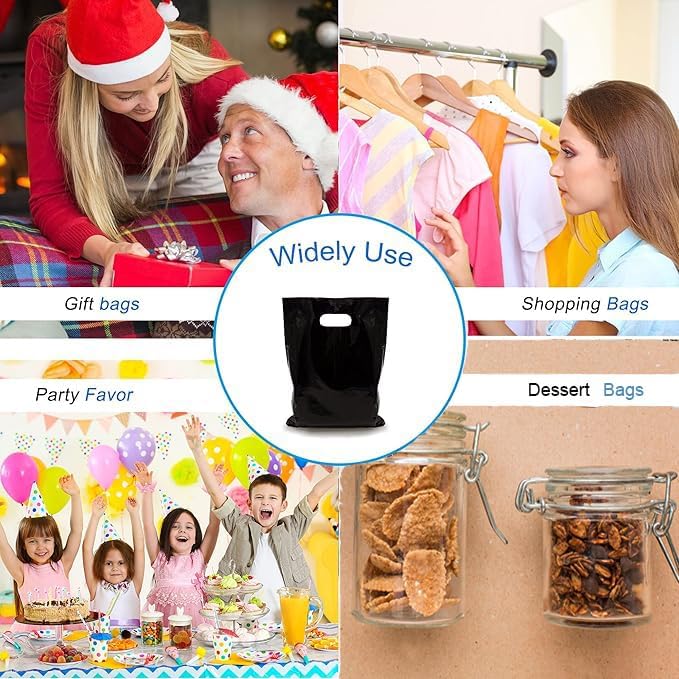 TOSPARTY 40PCS Black Plastic Gift Bags Easter Candy Bag Die Cut Bags are Sturdy Party Assorted Plastic Easter Gift Bag