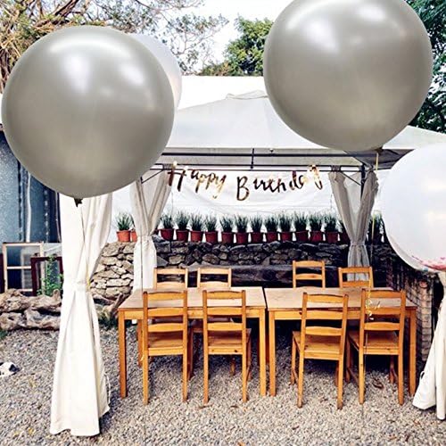 36 Inch Giant Latex Balloons, Pearl Silver Round Balloons for Birthdays Weddings Receptions Festival Party Decoration, Pack of 10 Pcs