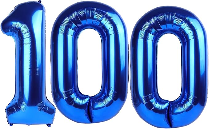 Navy Blue Number 100 Balloon 40 inch, 100 Number Balloons, 100th Navy Blue Birthday Decorations, 100 Year Old Women Men Blue Party Supplies